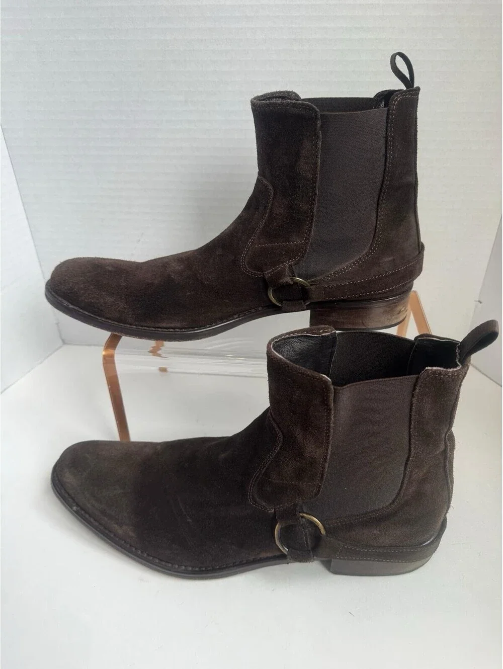 To Boot New York by Adam Derrick — Dark Brown Suede Harness Chelsea Boots